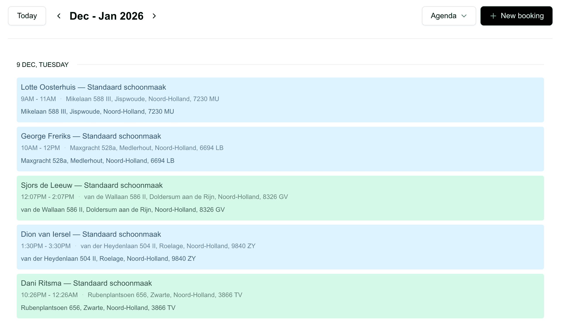 MaidFlow daily agenda view